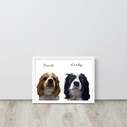 Two Pet - Custom Pet Portrait - Pet Photo + Name - Luna & CoWhite12″×16″