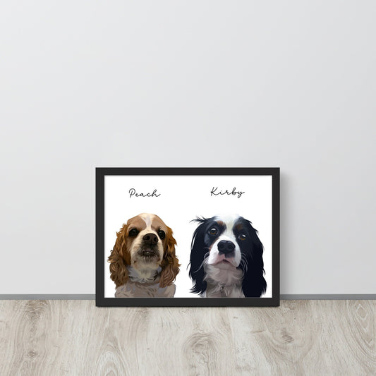 Two Pet - Custom Pet Portrait - Pet Photo + Name - Luna & CoBlack12″×16″