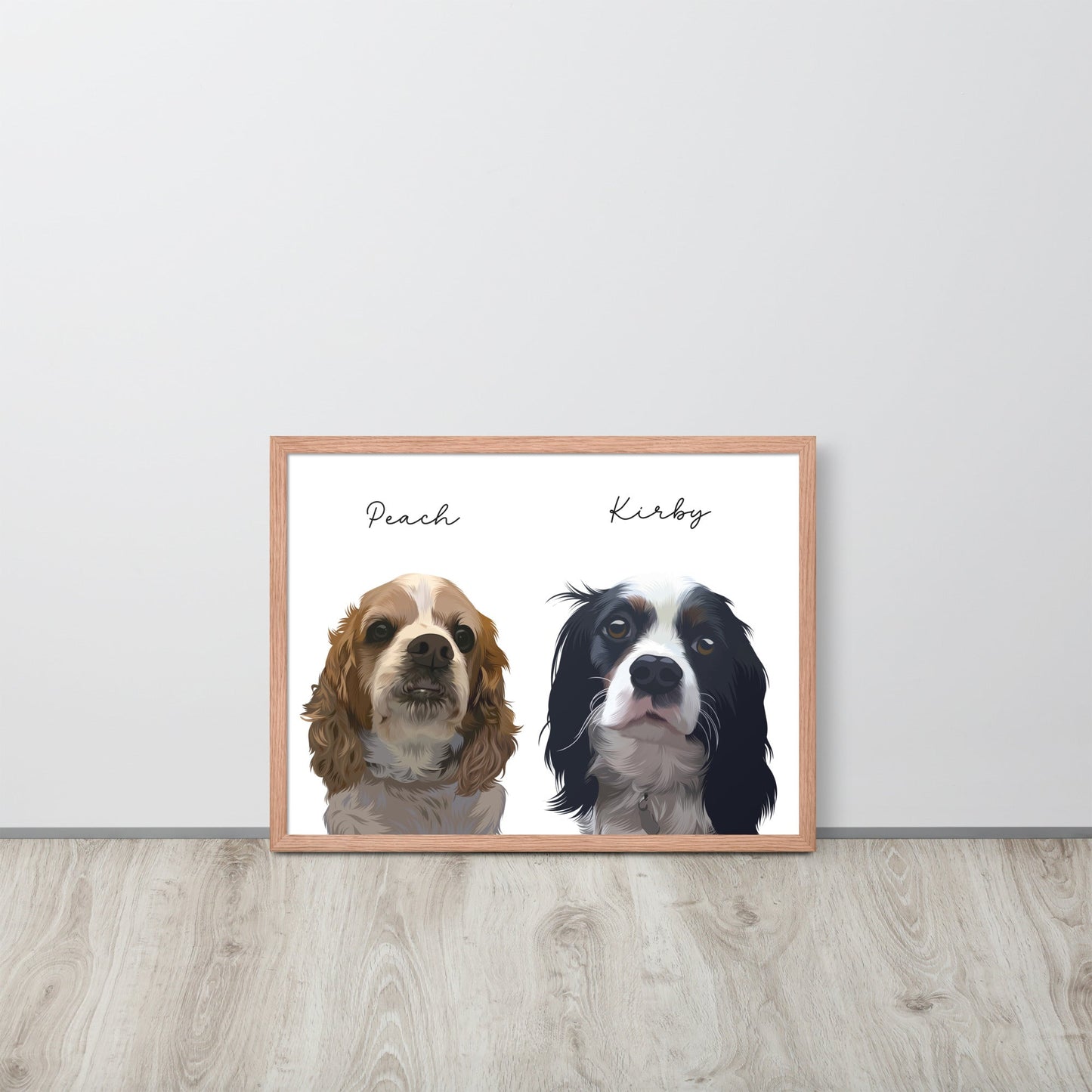 Two Pet - Custom Pet Portrait - Pet Photo + Name - Luna & CoRed Oak18″×24″