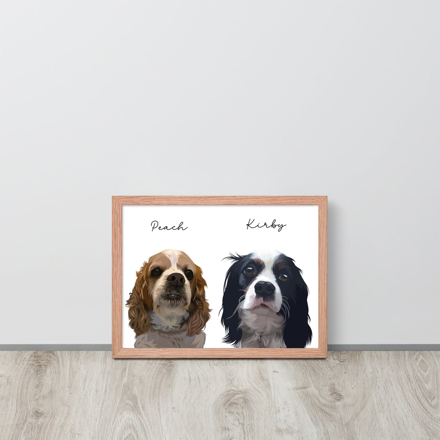 Two Pet - Custom Pet Portrait - Pet Photo + Name - Luna & CoRed Oak12″×16″